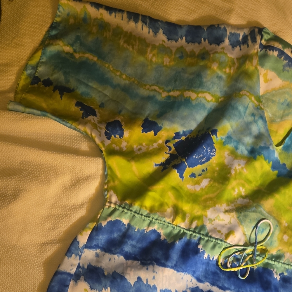 Chaps Tie-Dye Print Blouse Top XL Blue Green Yellow - Picture 4 of 7